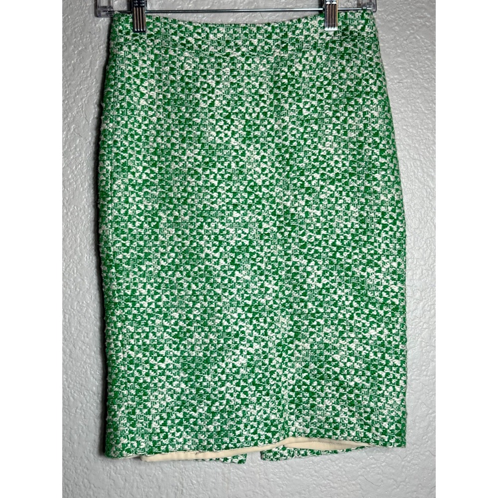 J.Crew No. 2 Pencil Skirt Womens 00 Green Cotton Tweed Back Zip Slit Office Wear - Picture 4 of 8